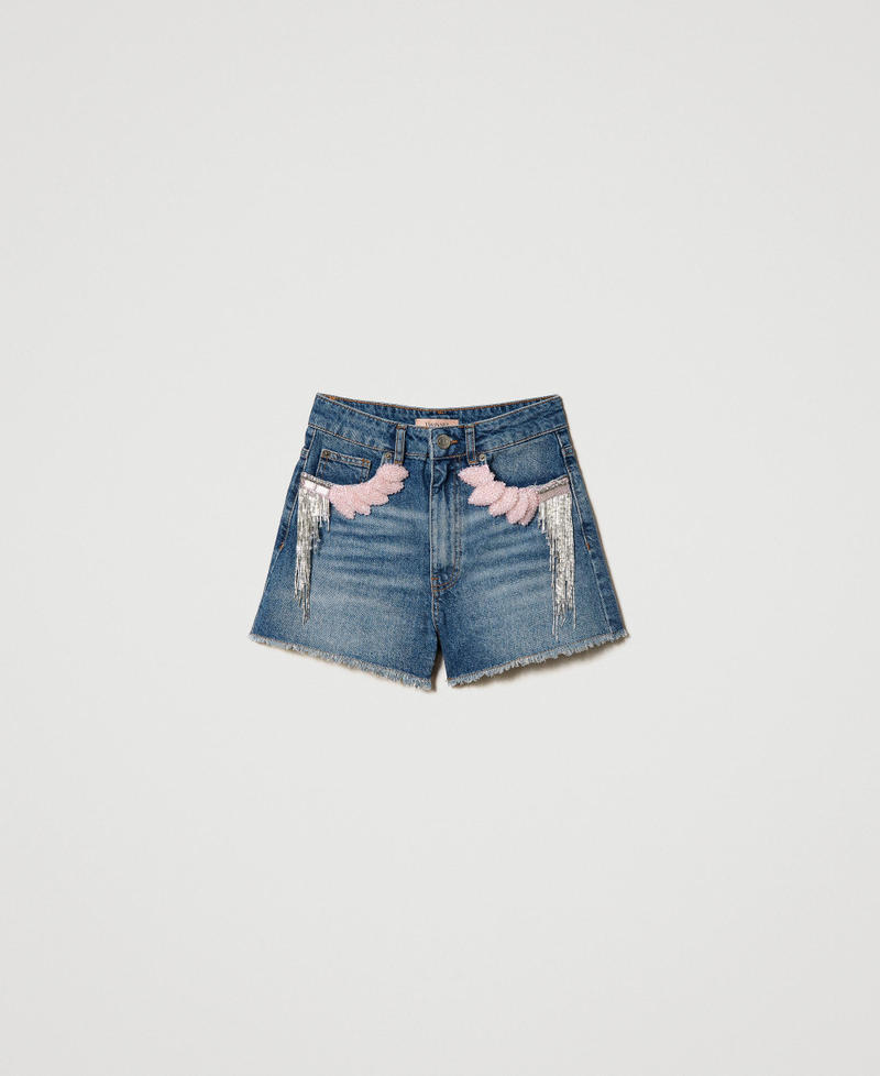 Shorts 'Flora' in jeans con ricami a mano
