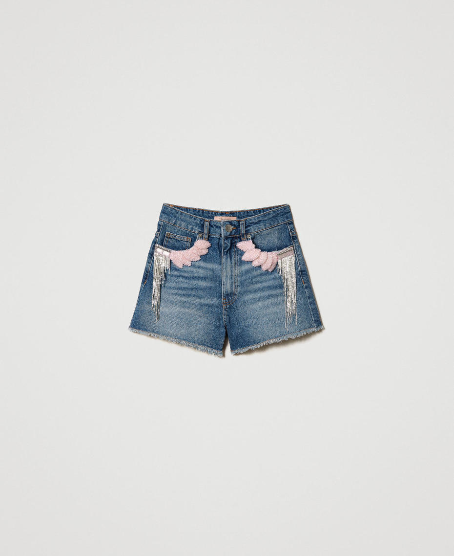 Shorts 'Flora' in jeans con ricami a mano