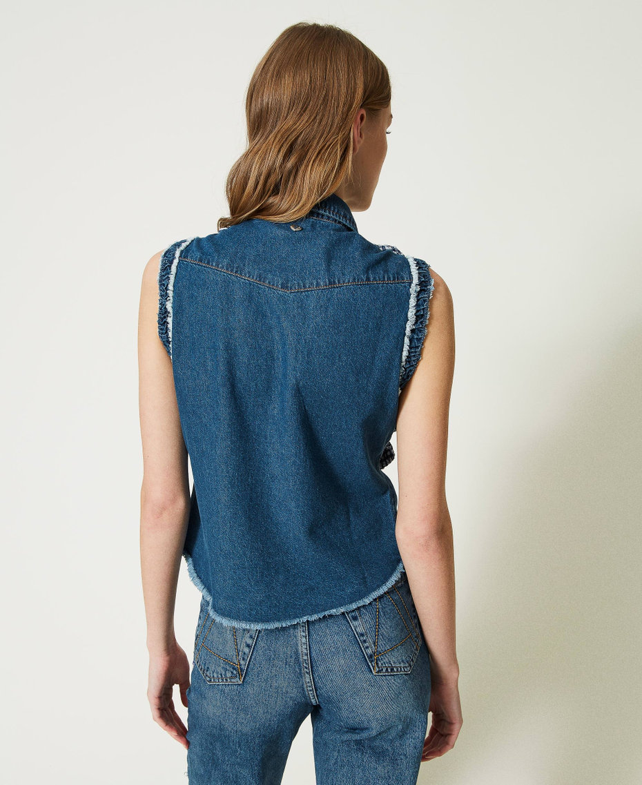Camicia 'Tea Rose' in jeans con fiori in tessuto Denim Blue / Vichy Blue Donna 231TQ2115_11326_03