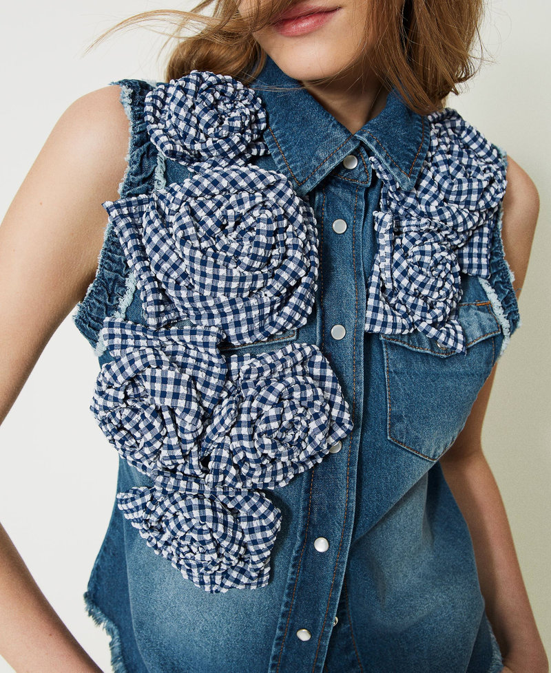 Camicia 'Tea Rose' in jeans con fiori in tessuto Denim Blue / Vichy Blue Donna 231TQ2115_11326_04