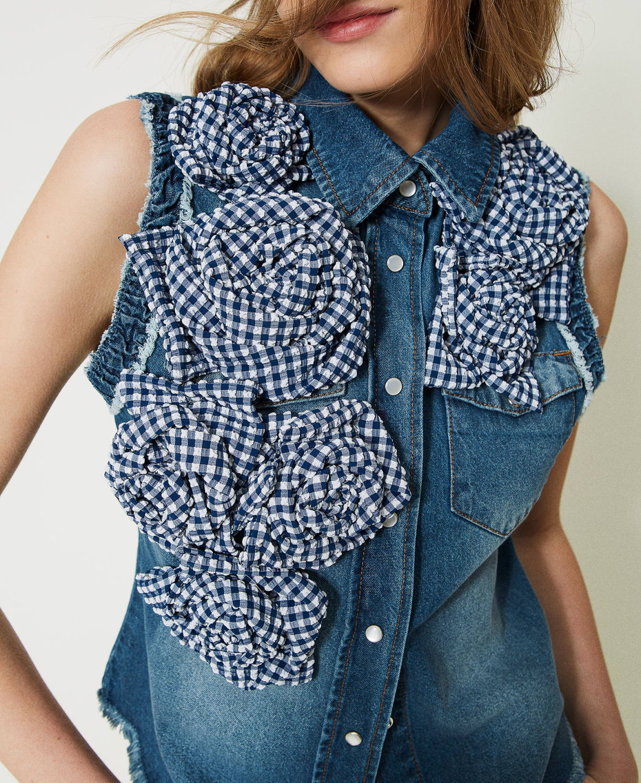Camicia 'Tea Rose' in jeans con fiori in tessuto Denim Blue / Vichy Blue Donna 231TQ2115_11326_04