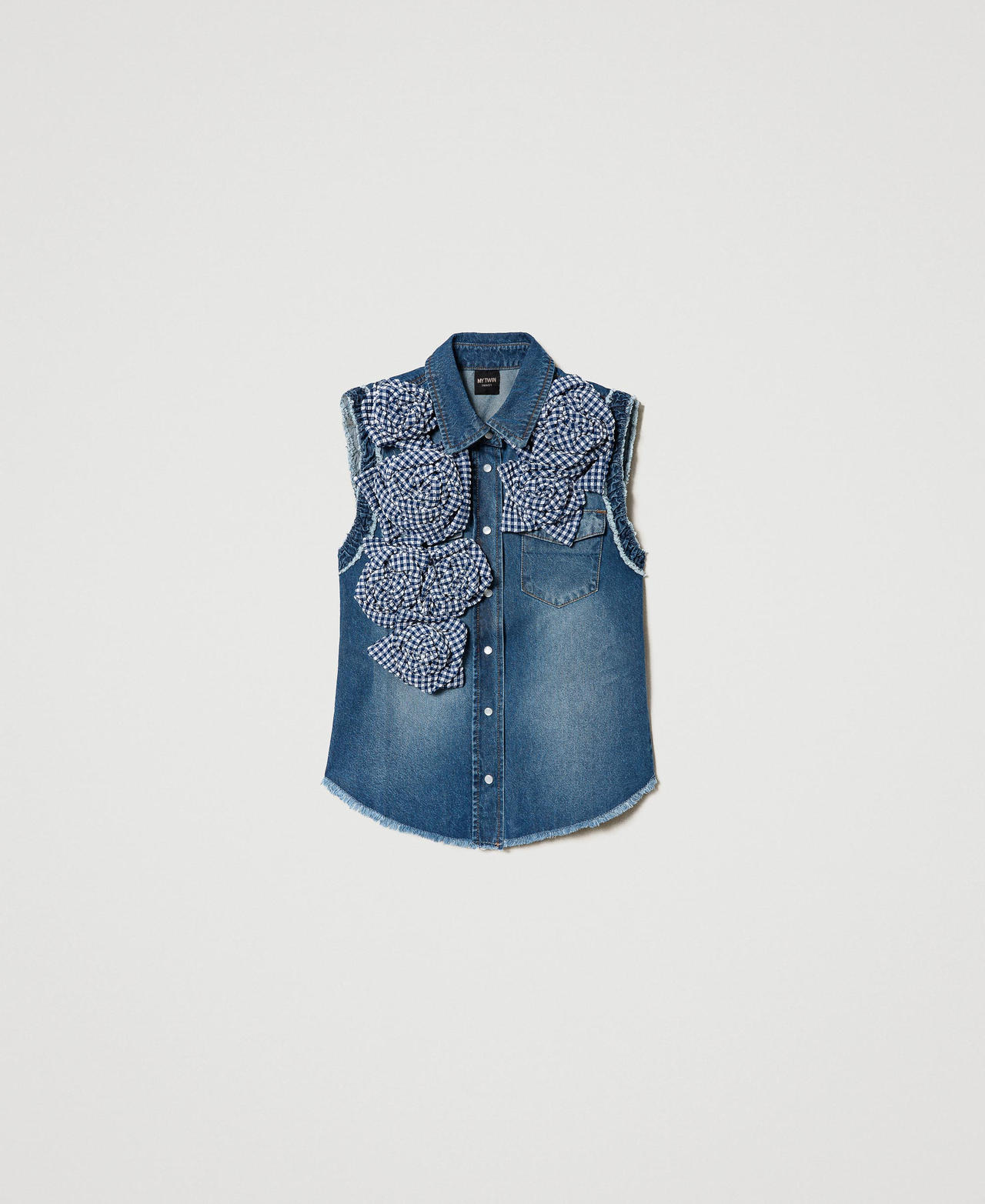 Camicia 'Tea Rose' in jeans con fiori in tessuto Denim Blue / Vichy Blue Donna 231TQ2115_11326_0S