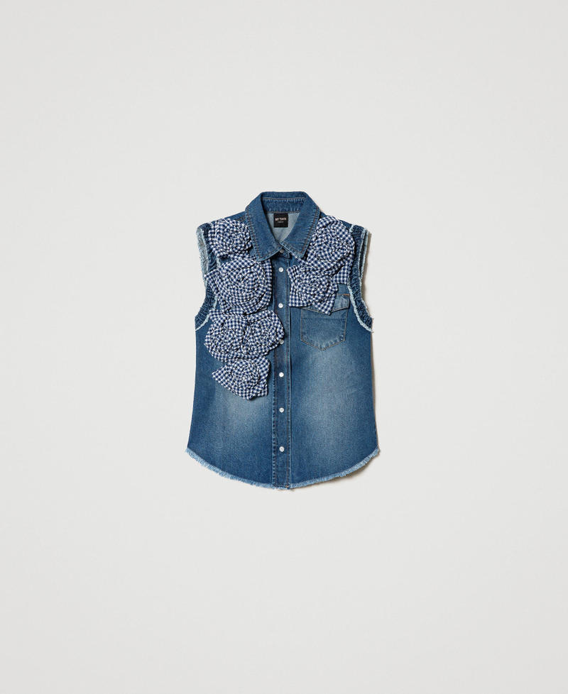 Camisa Vaquera Bordada para Mujer Color Azul con Flores WD-491