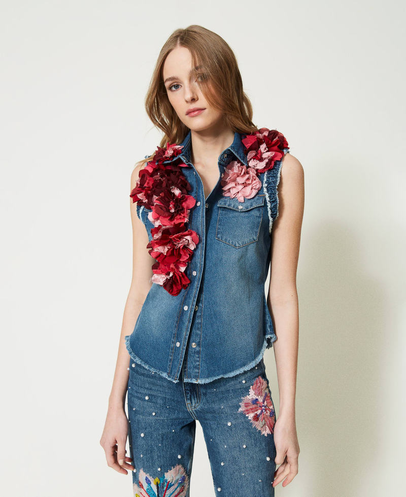 Camicia 'Tea Rose' in jeans con fiori in tessuto Denim Blue / Vichy Blue Donna 231TQ2115-01