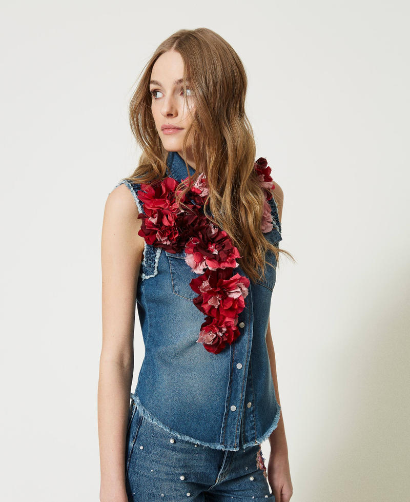 Camisa vaquera «Tea Rose» con flores de tela Denim Blue / Vichy Blue Mujer 231TQ2115-02