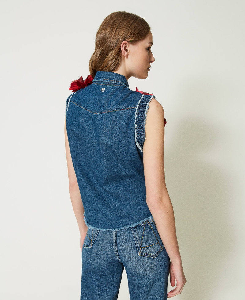 Chemise « Tea Rose » en jean avec fleurs en tissu Denim Bleu/Vichy Bleu Femme 231TQ2115-04