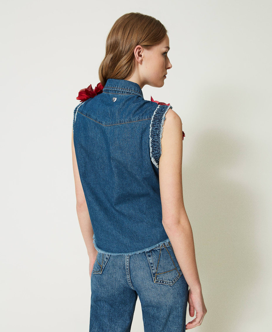 Camicia 'Tea Rose' in jeans con fiori in tessuto Denim Blue / Red Donna 231TQ2115_11327_04