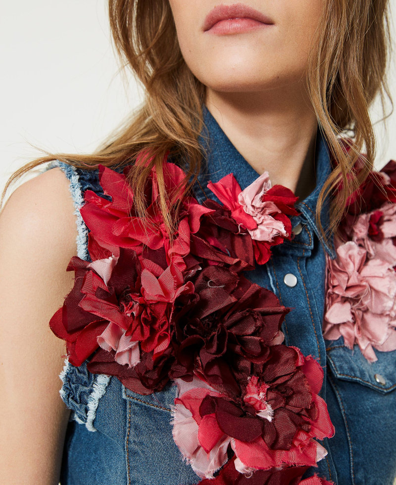 Camicia 'Tea Rose' in jeans con fiori in tessuto Denim Blue / Red Donna 231TQ2115_11327_05