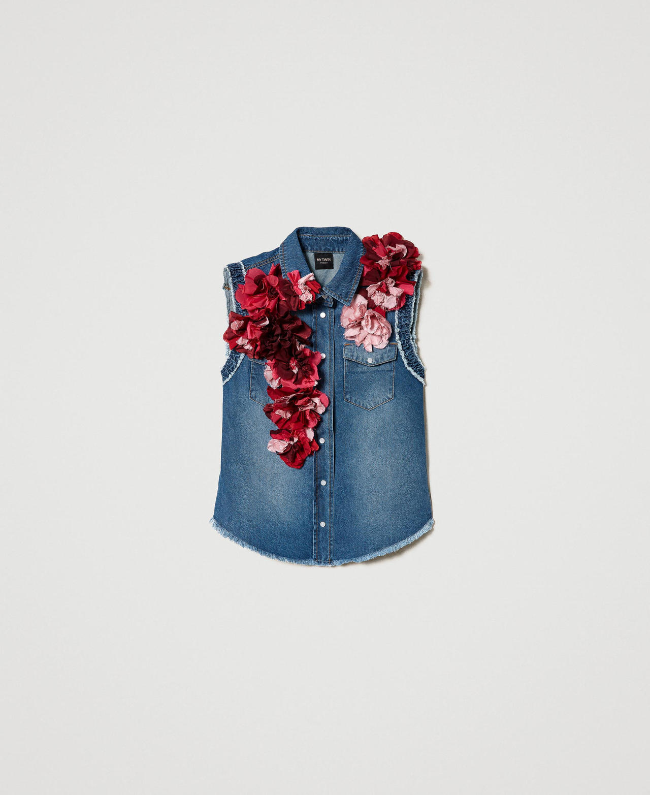 Camicia 'Tea Rose' in jeans con fiori in tessuto Denim Blue / Red Donna 231TQ2115_11327_0S