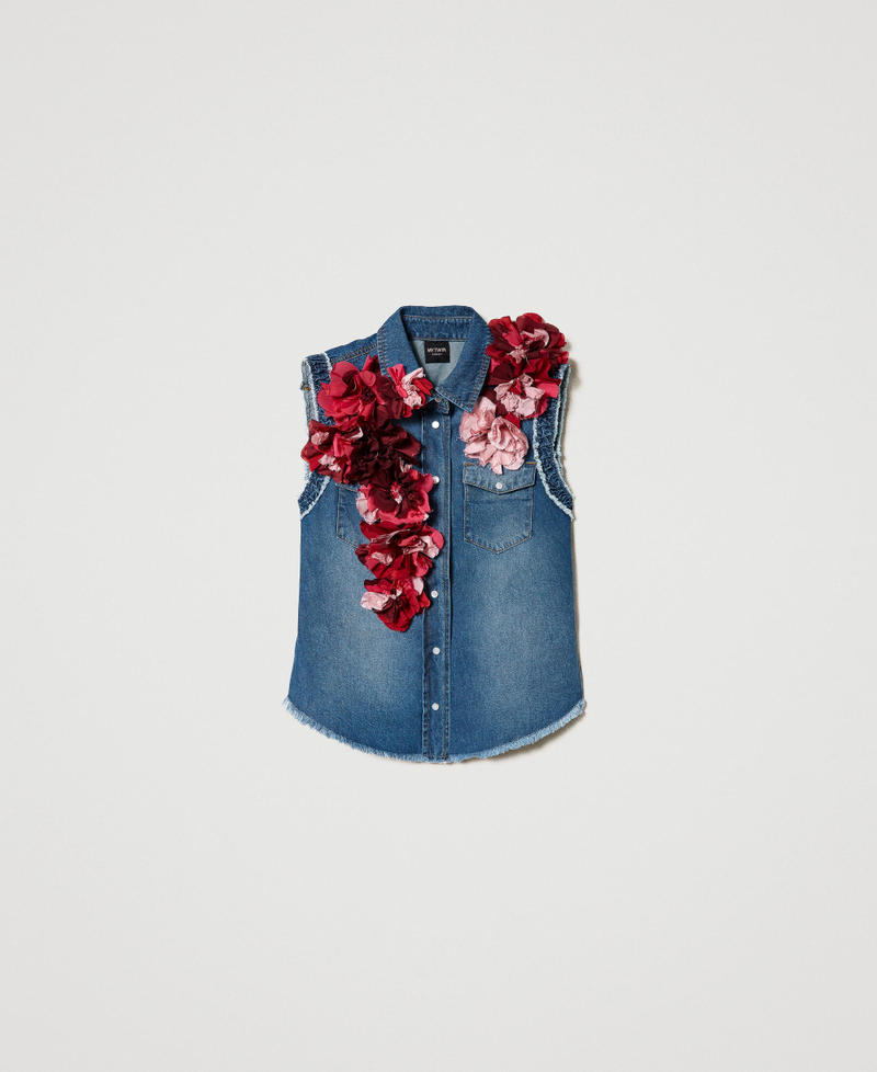 Camisa vaquera «Tea Rose» con flores de tela Denim Blue / Vichy Blue Mujer 231TQ2115-0S