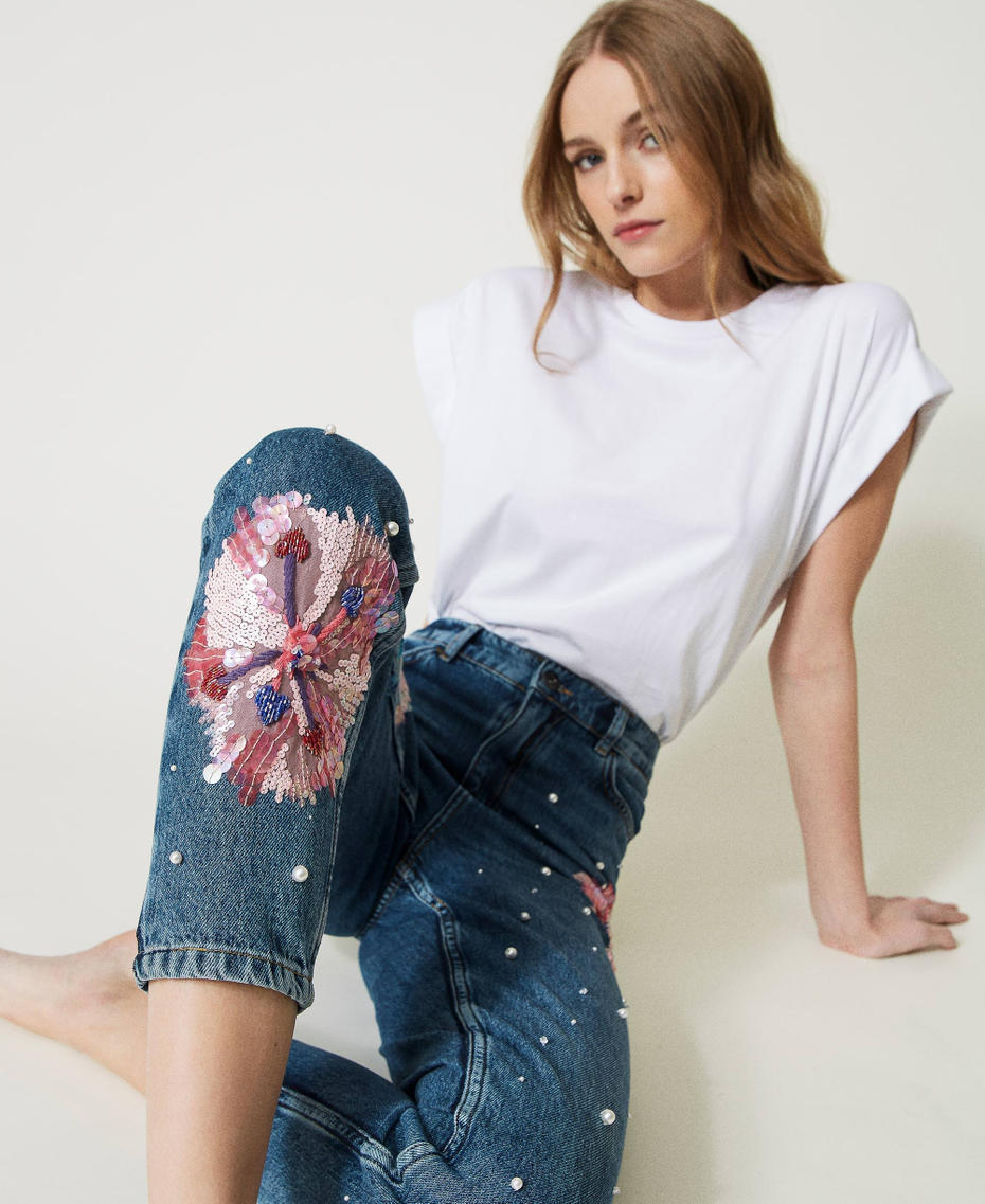 ‘Lily’ straight leg jeans with handmade embroideries White Denim Woman 231TQ2116-01