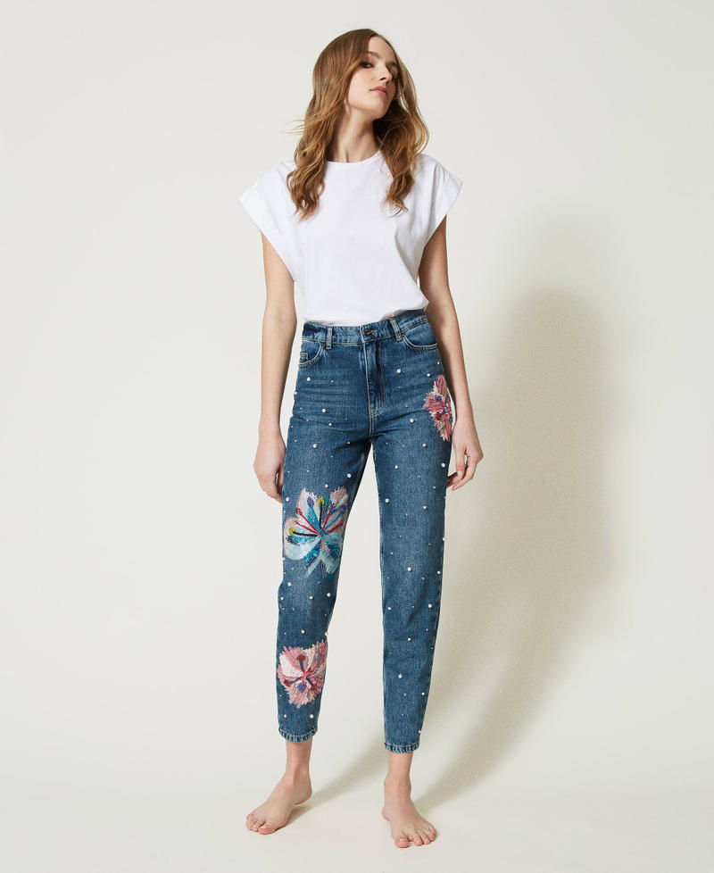 ‘Lily’ straight leg jeans with handmade embroideries White Denim Woman 231TQ2116-02