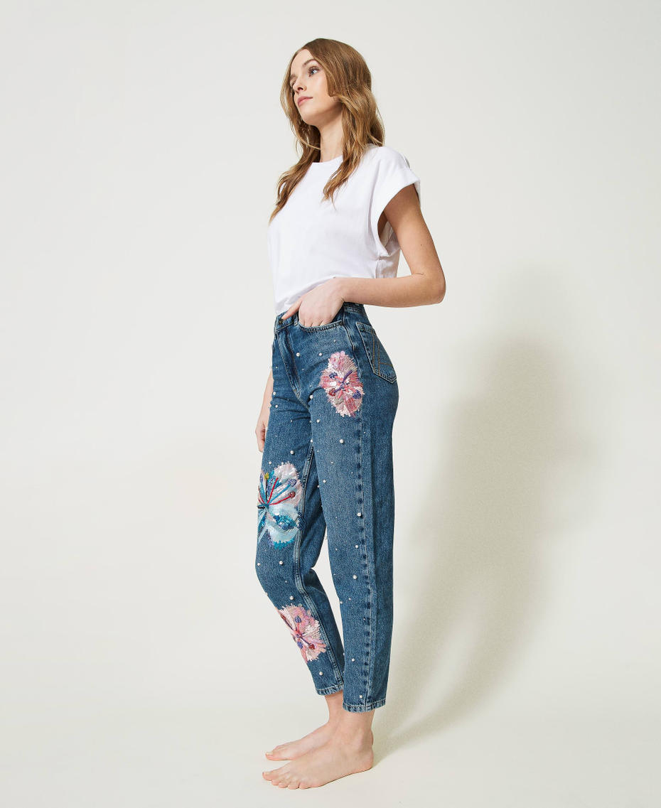 ‘Lily’ straight leg jeans with handmade embroideries White Denim Woman 231TQ2116-03