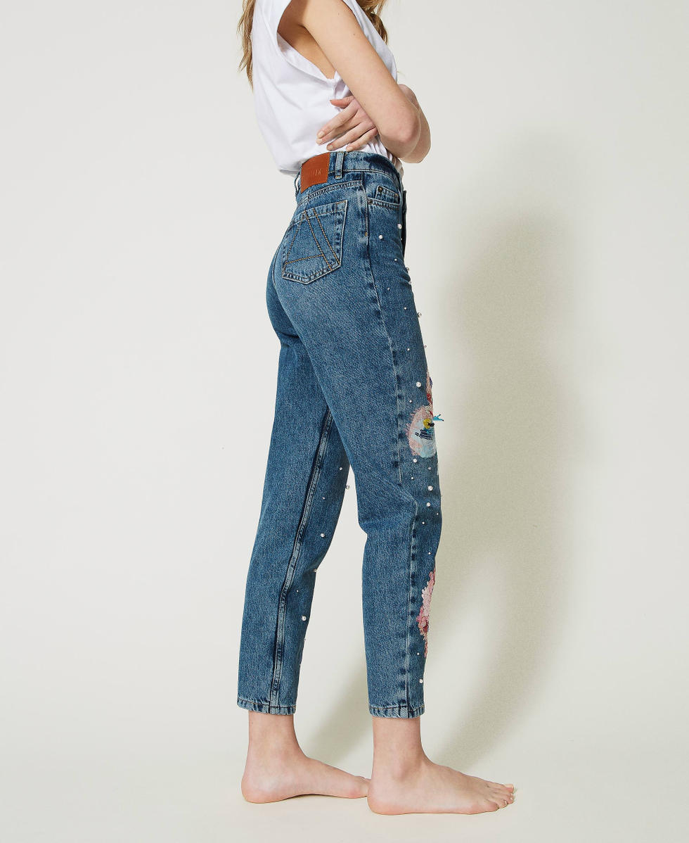 Jeans straight leg Lily con ricami a mano Donna Blu TWINSET