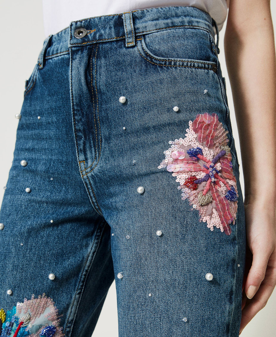 ‘Lily’ straight leg jeans with handmade embroideries White Denim Woman 231TQ2116-06
