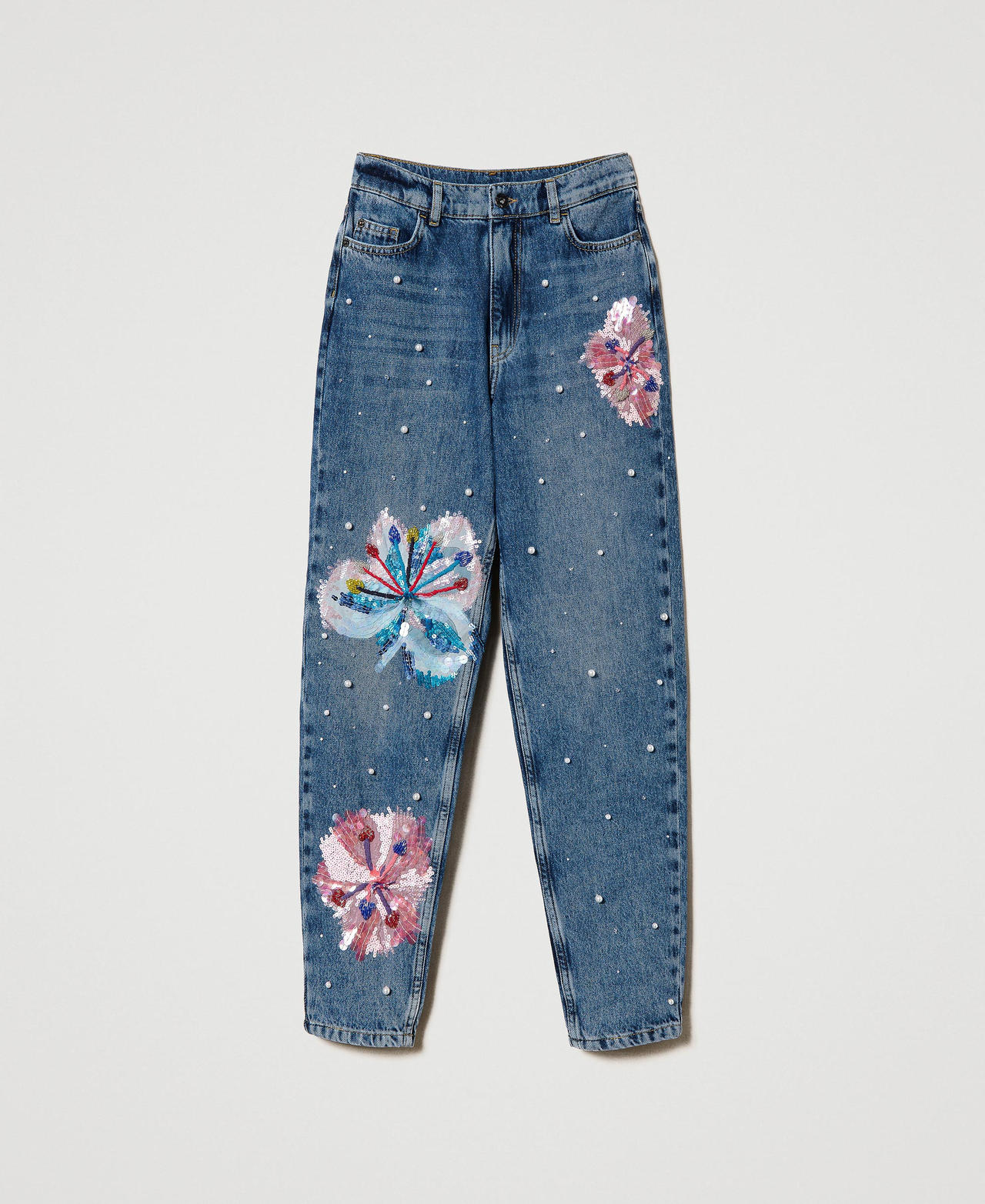 Jeans straight leg 'Lily' con ricami a mano Denim Bianco Donna 231TQ2116-0S