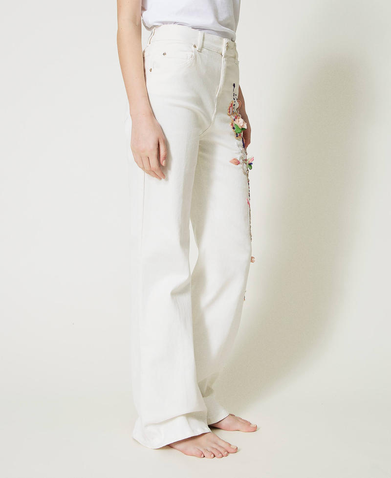 'Margherita' flared bull trousers with handmade embroideries White Woman 231TQ2117-03