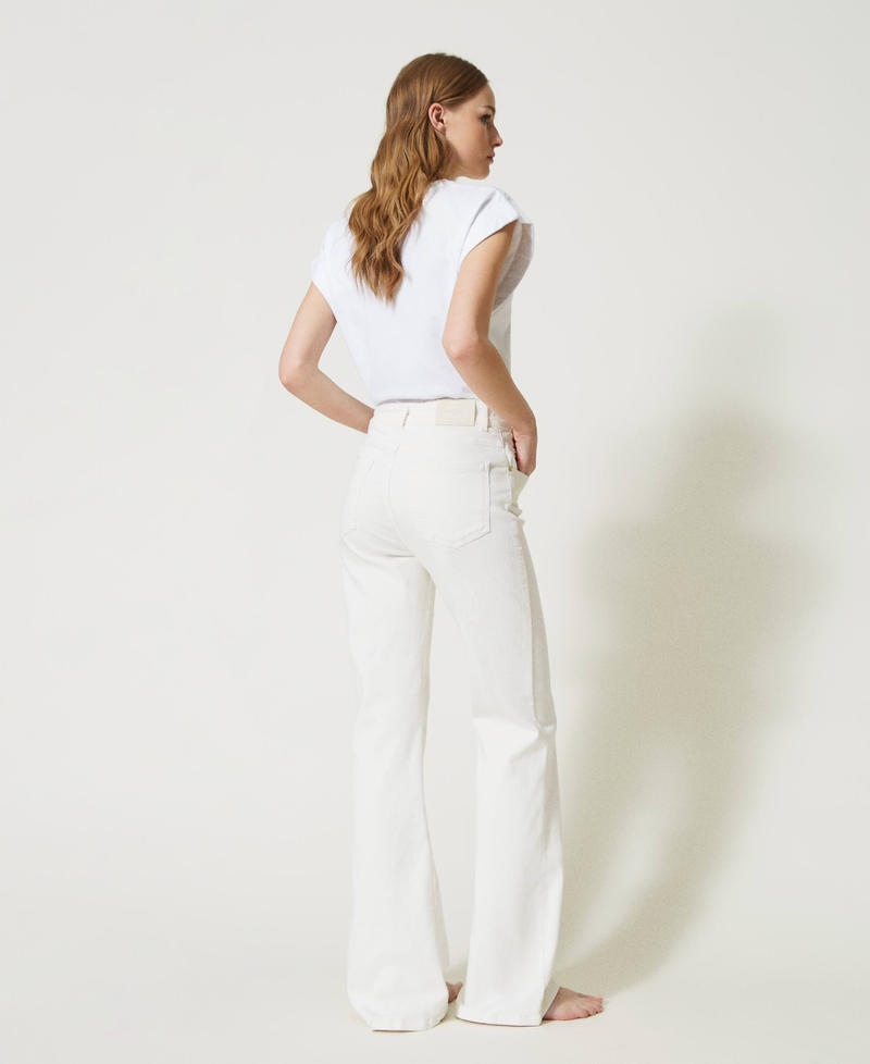 'Margherita' flared bull trousers with handmade embroideries White Woman 231TQ2117-05