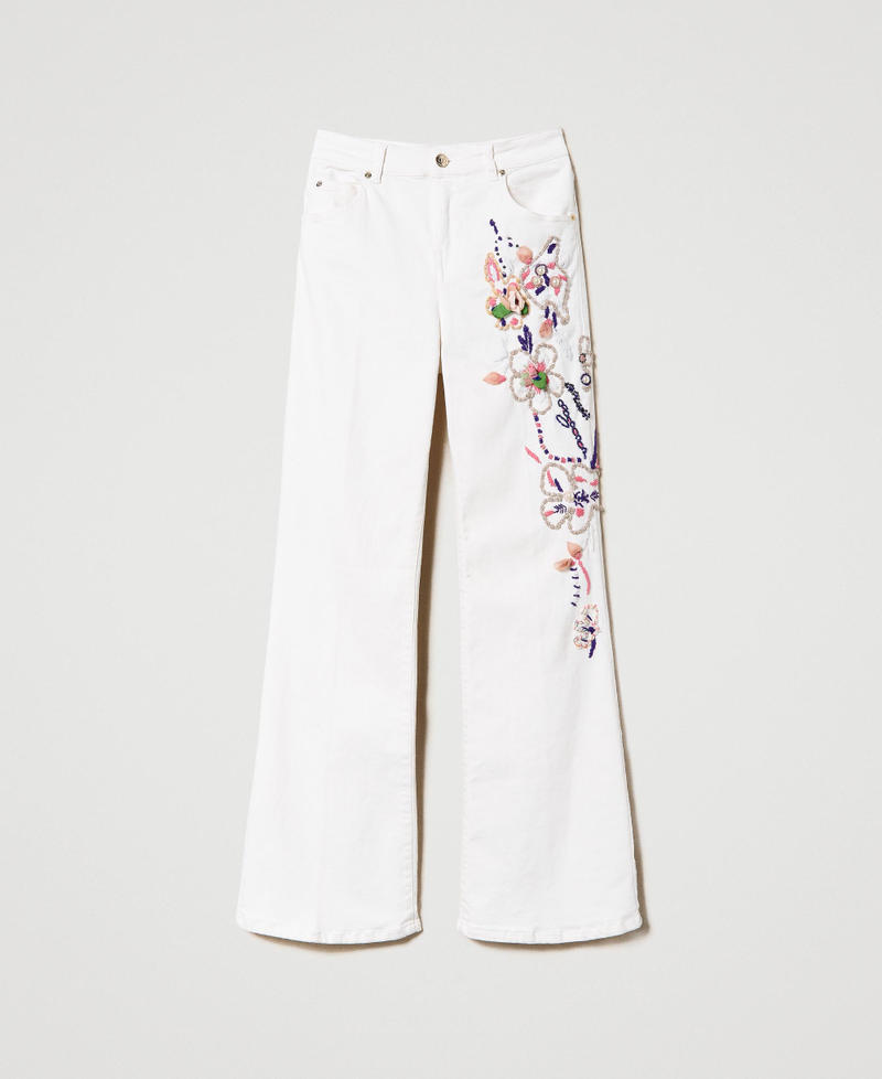 'Margherita' flared bull trousers with handmade embroideries White Woman 231TQ2117-0S