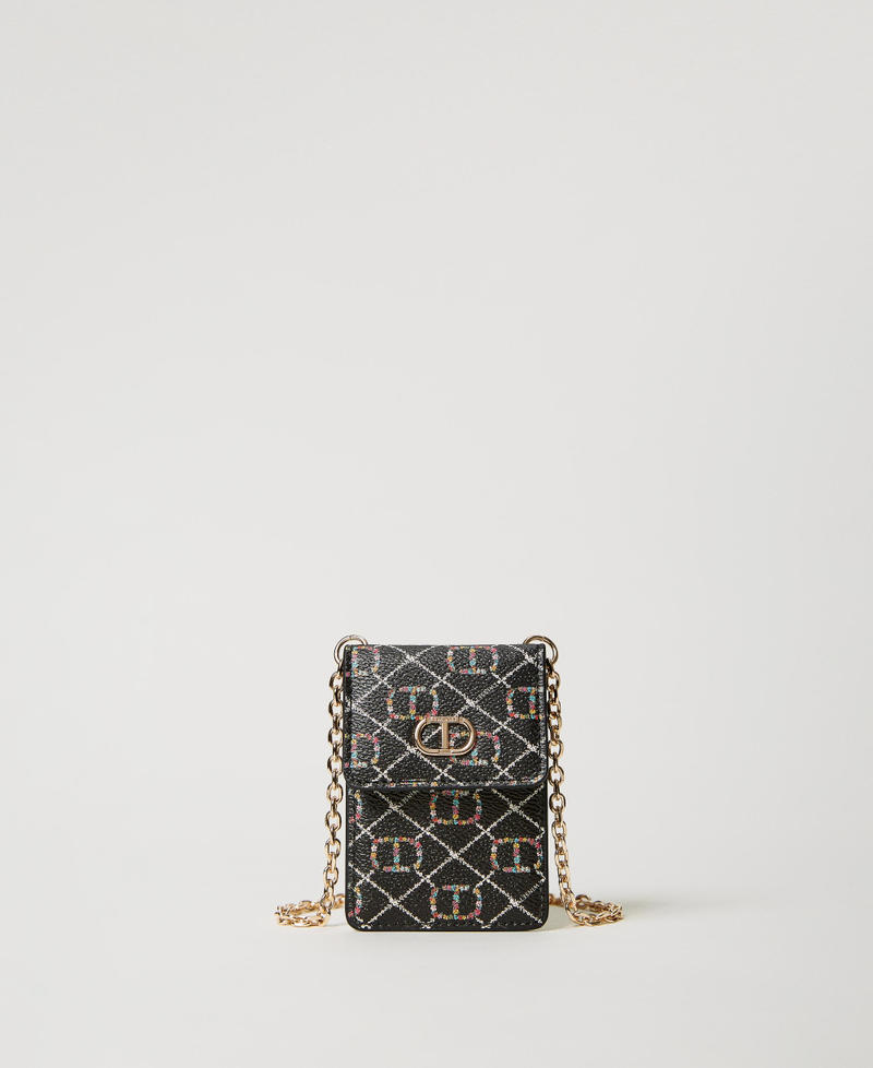 Card holder with shoulder strap and Oval T Flower Oval T and Twinset / Black Woman 231TQ7405_10354_01