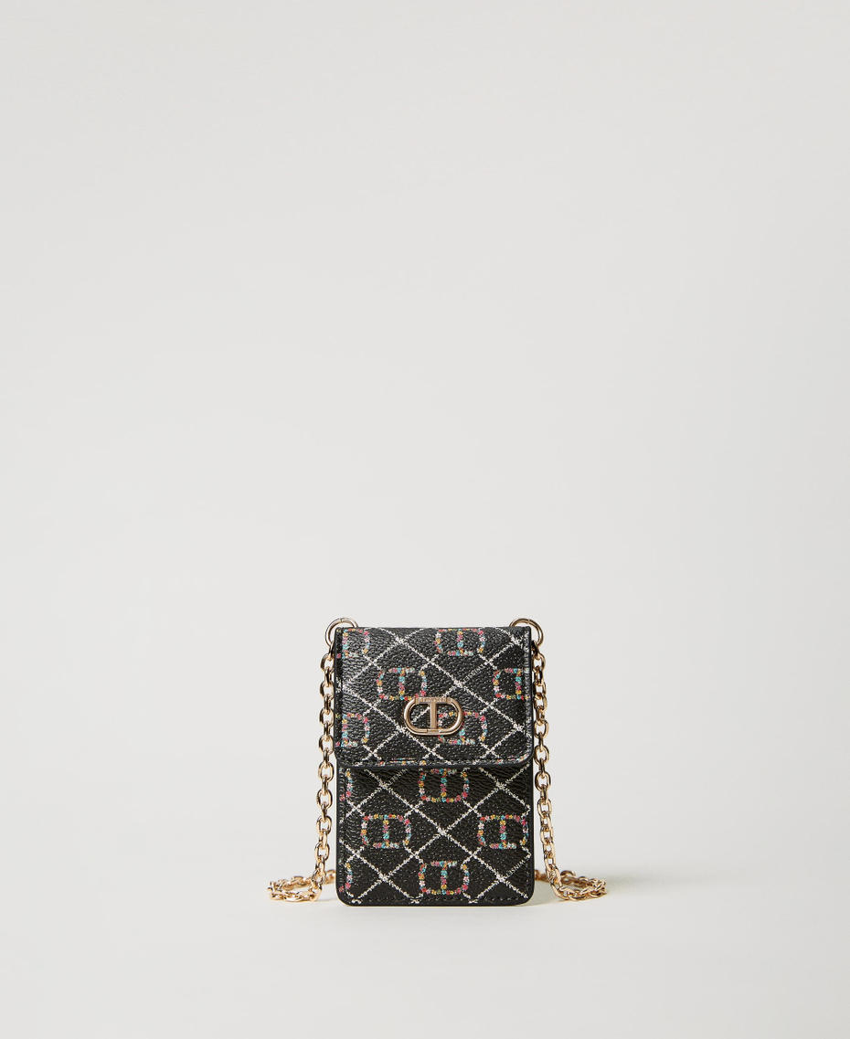 Card holder with shoulder strap and Oval T Flower Oval T and Twinset / Black Woman 231TQ7405_10354_01