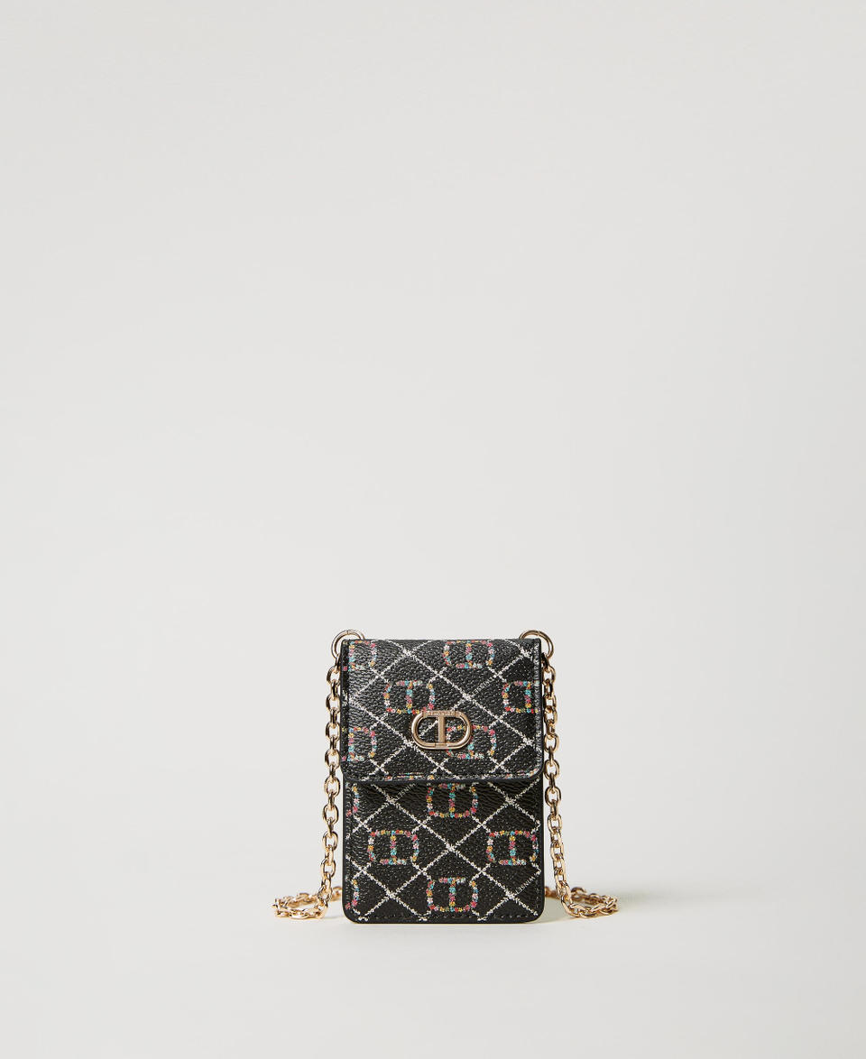 Card holder with shoulder strap and Oval T Flower Oval T and Twinset / Black Woman 231TQ7405_10354_01