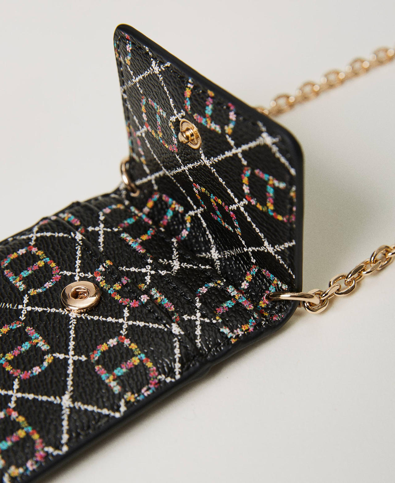 Card holder with shoulder strap and Oval T Flower Oval T and Twinset / Black Woman 231TQ7405_10354_03
