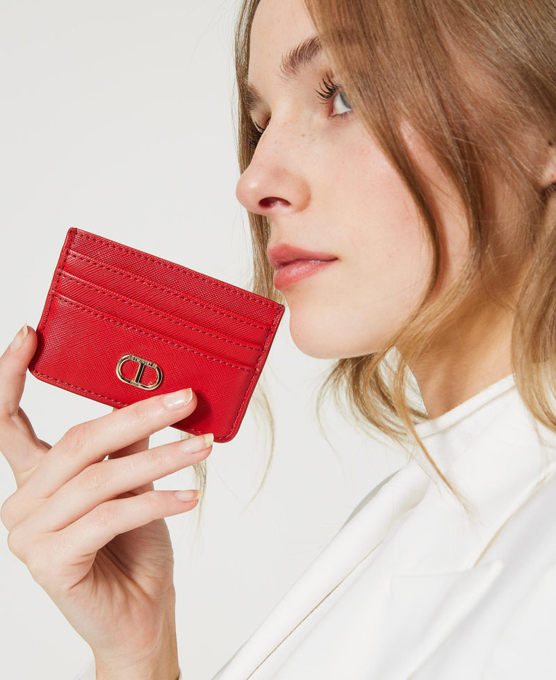 Flat card holder with Oval T Poppy Red Woman 231TQ740C_00456_0S