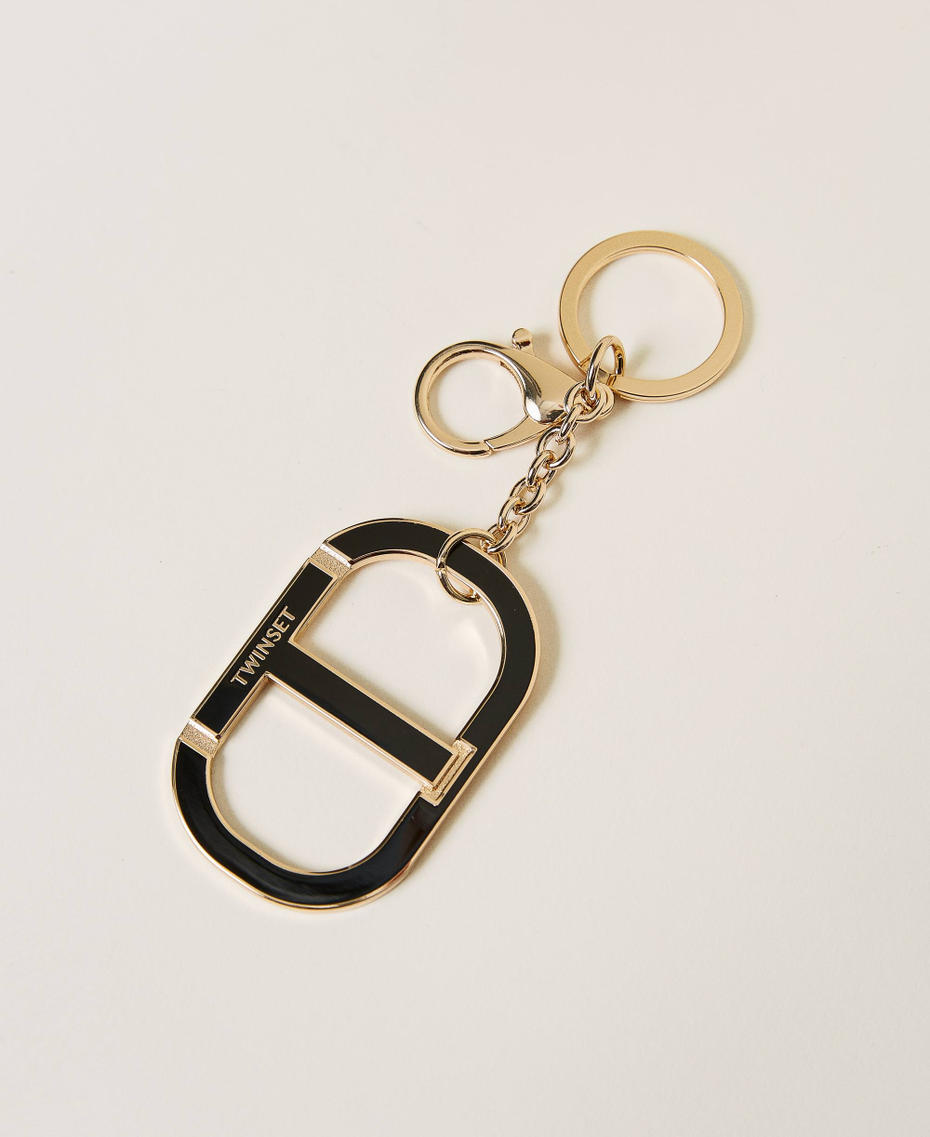 Porte-clés avec Oval T émaillé Noir Femme 231TQ7414-01