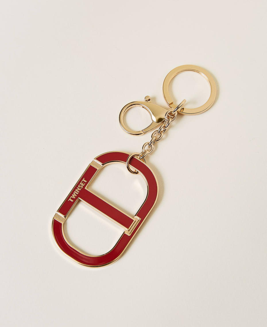 Keyring with enamelled Oval T Mousse Pink Woman 231TQ7414-01