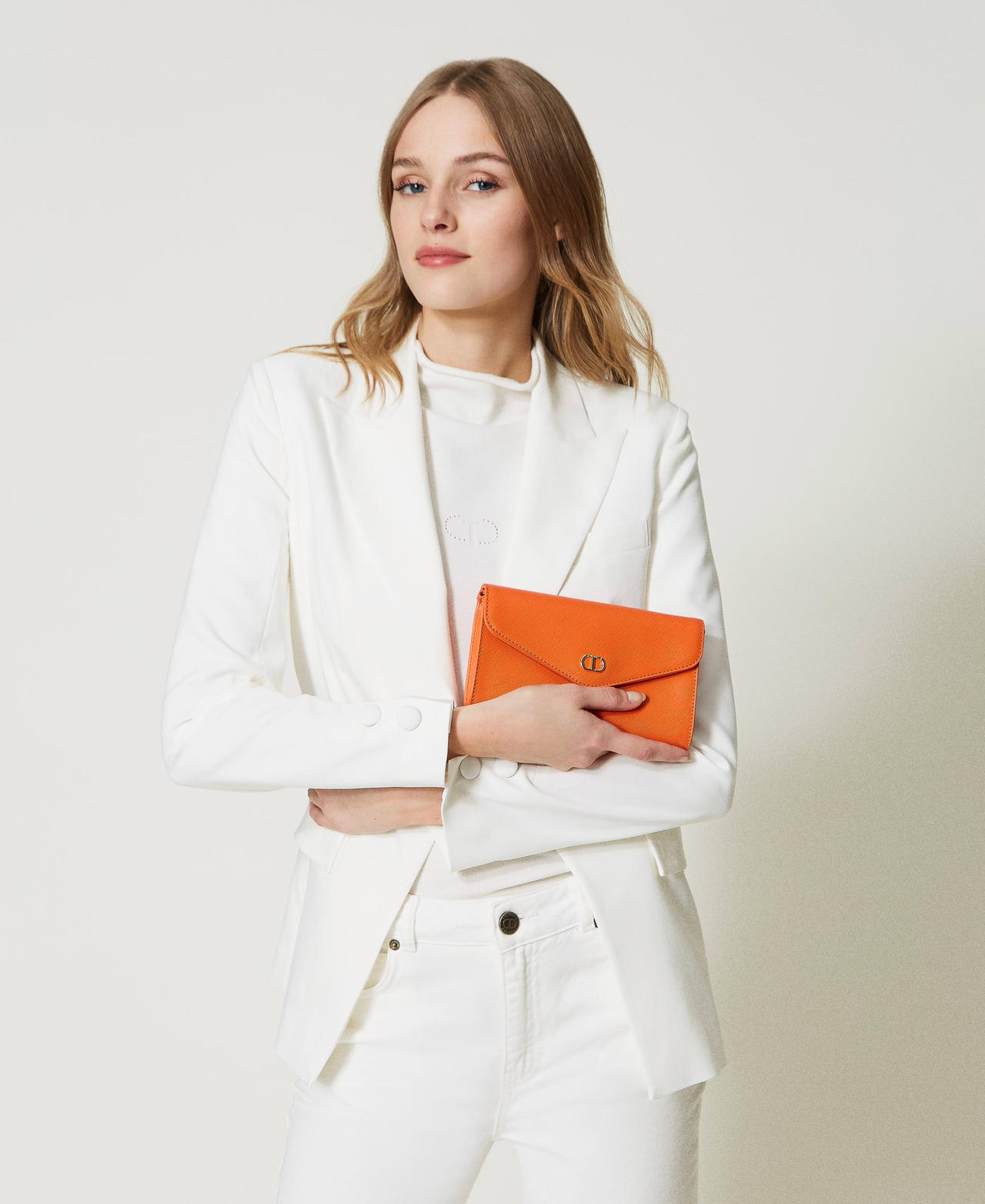 Phone case with flap and shoulder strap Orange Woman 231TQ801C_03345_0S