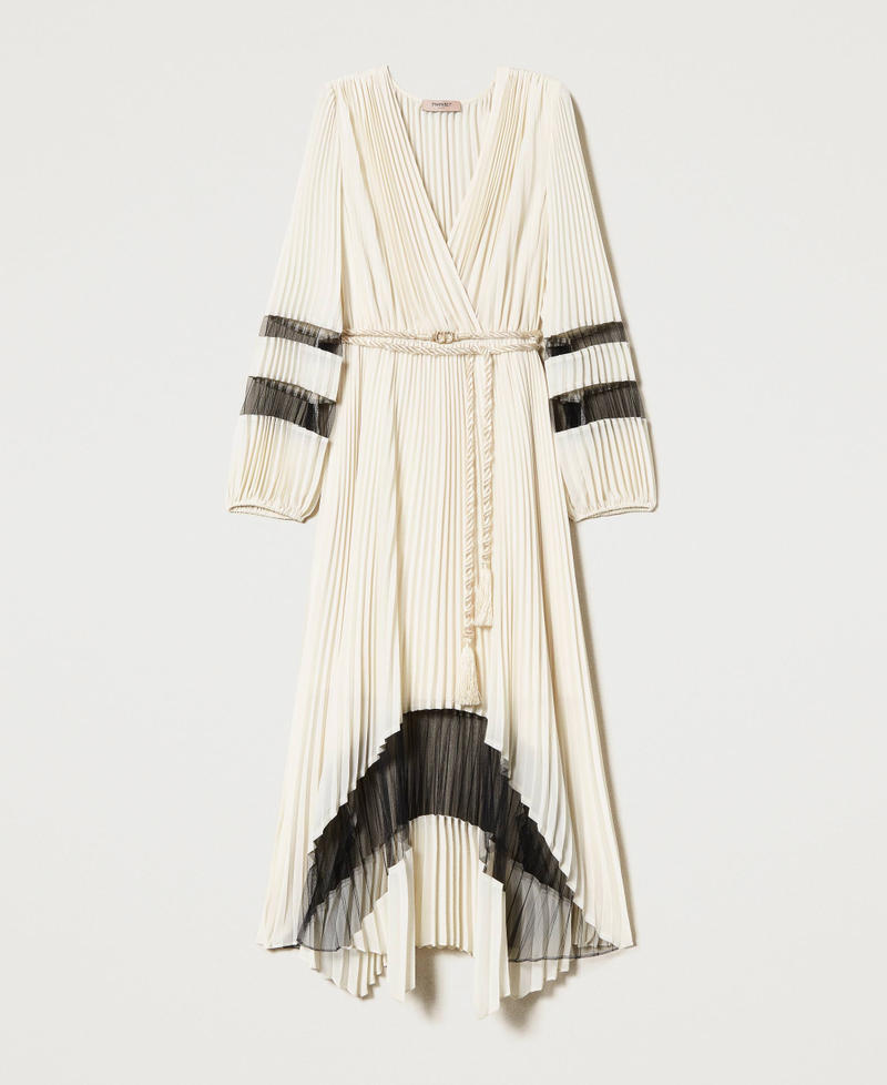 Long georgette dress with pleated tulle