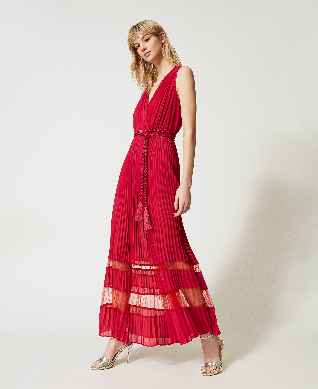 Combinaison en crêpe georgette et tulle plissé
