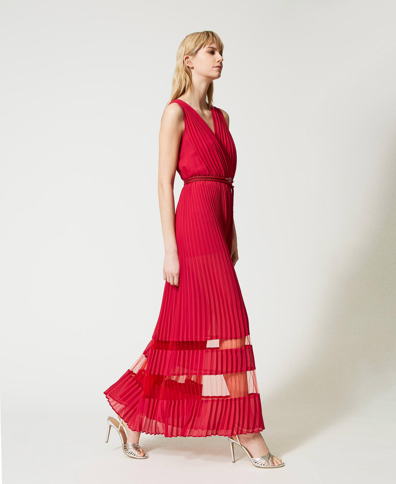 Georgette jumpsuit with pleated tulle