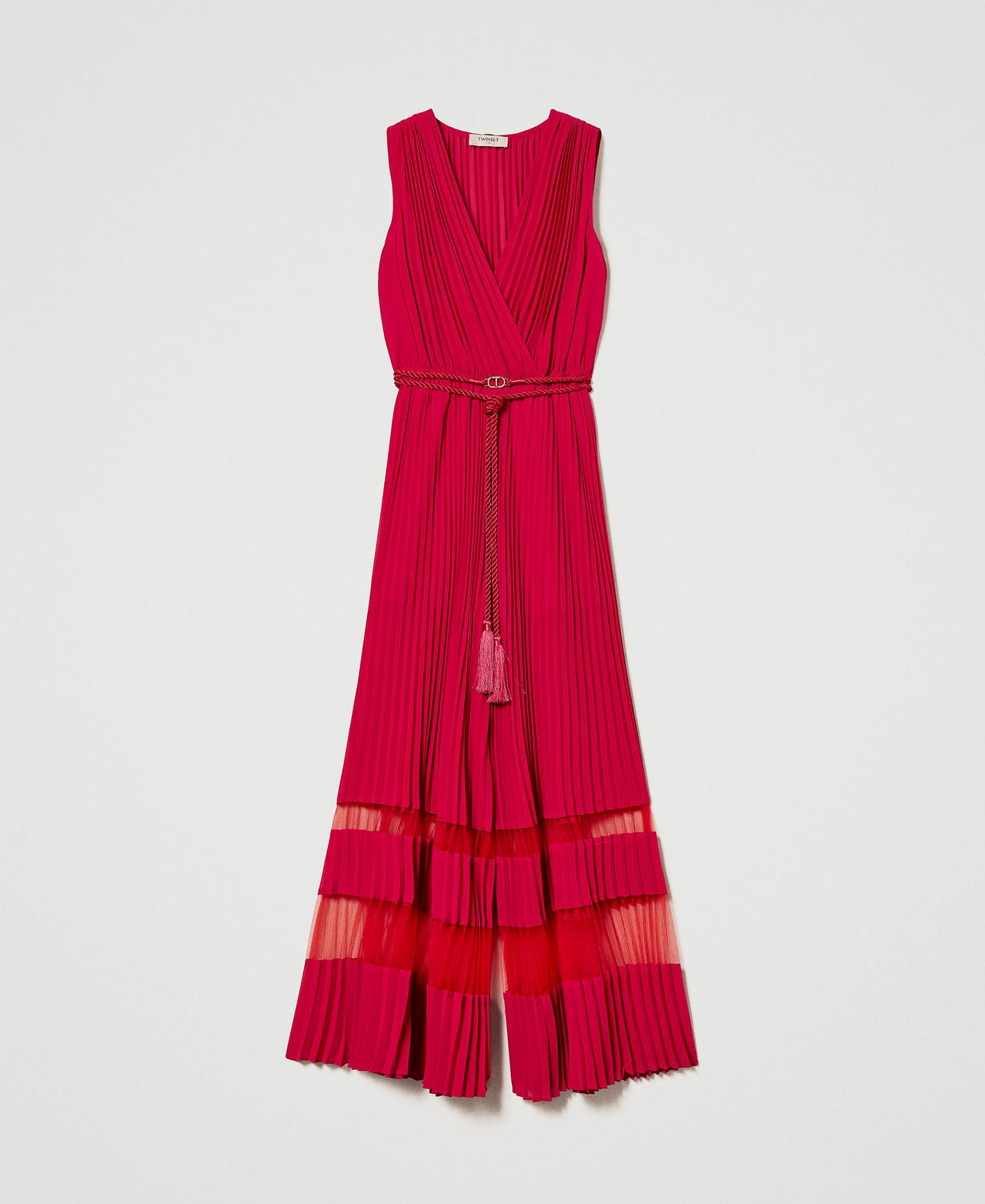 Georgette jumpsuit with pleated tulle