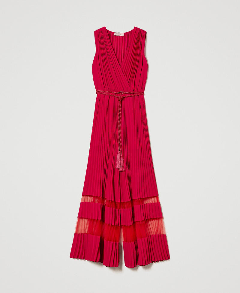 Georgette jumpsuit with pleated tulle