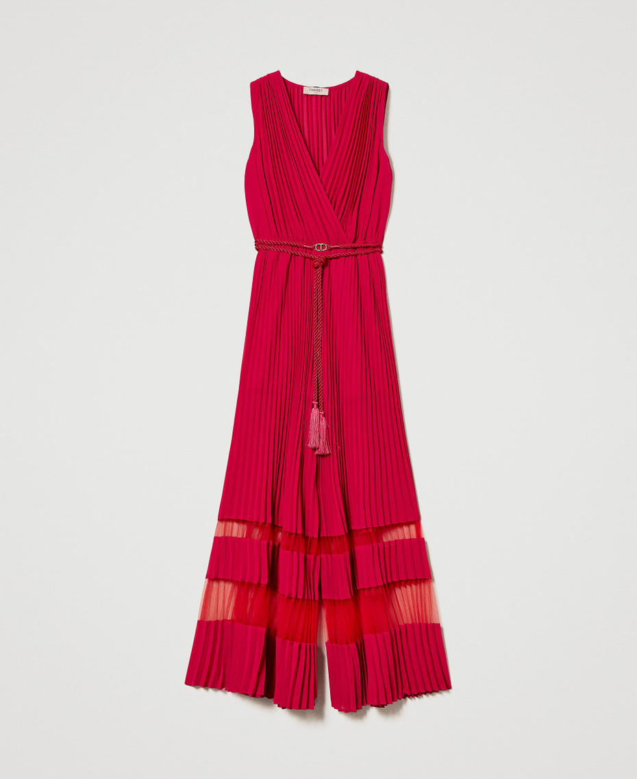 Georgette jumpsuit with pleated tulle