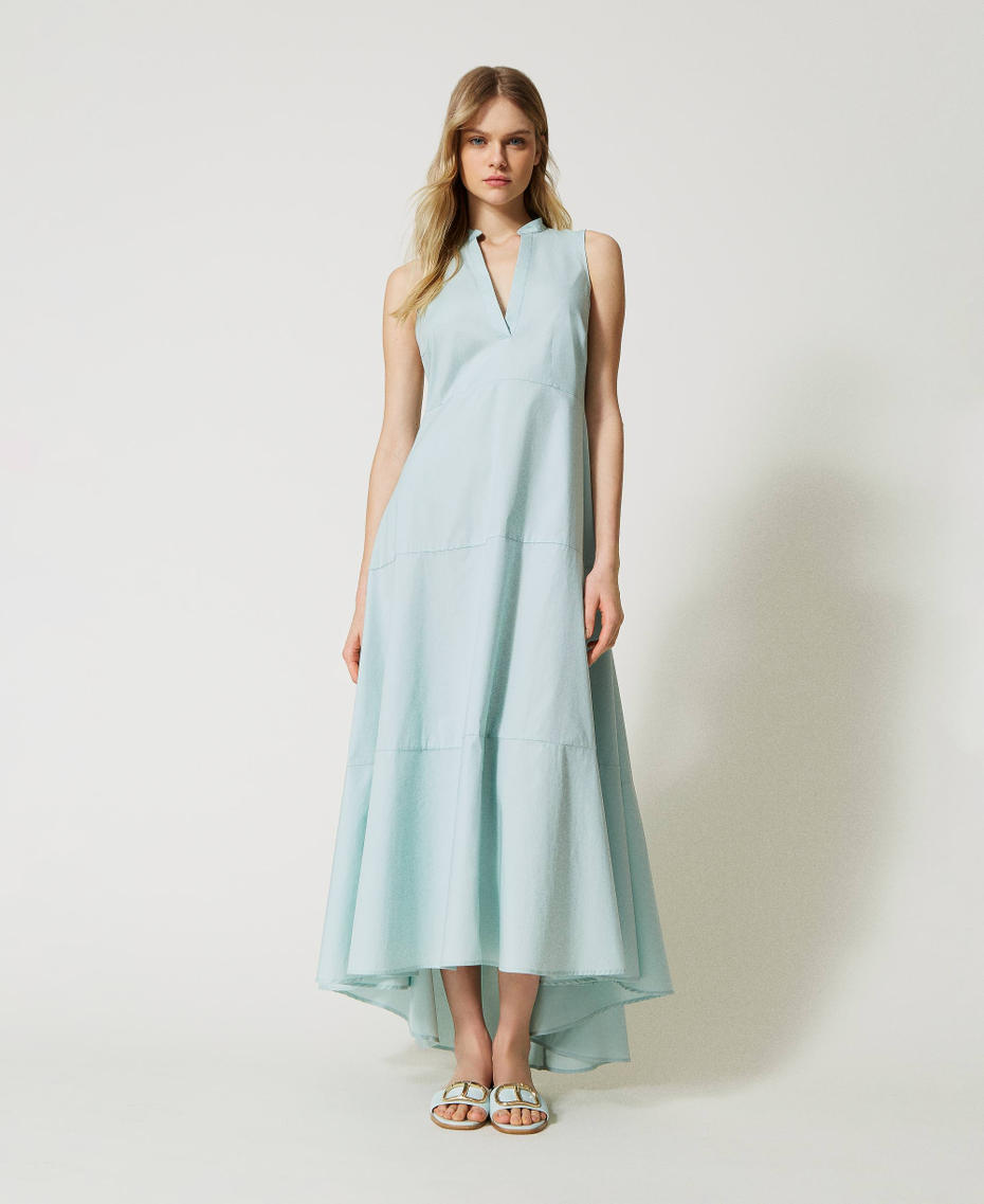 Asymmetric long poplin dress