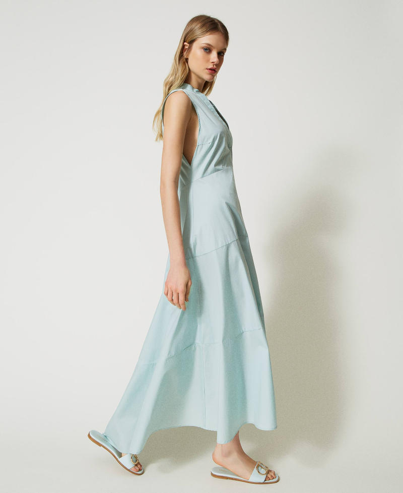 Asymmetric long poplin dress