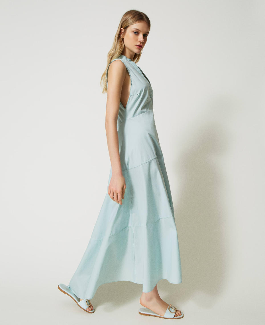 Asymmetric long poplin dress