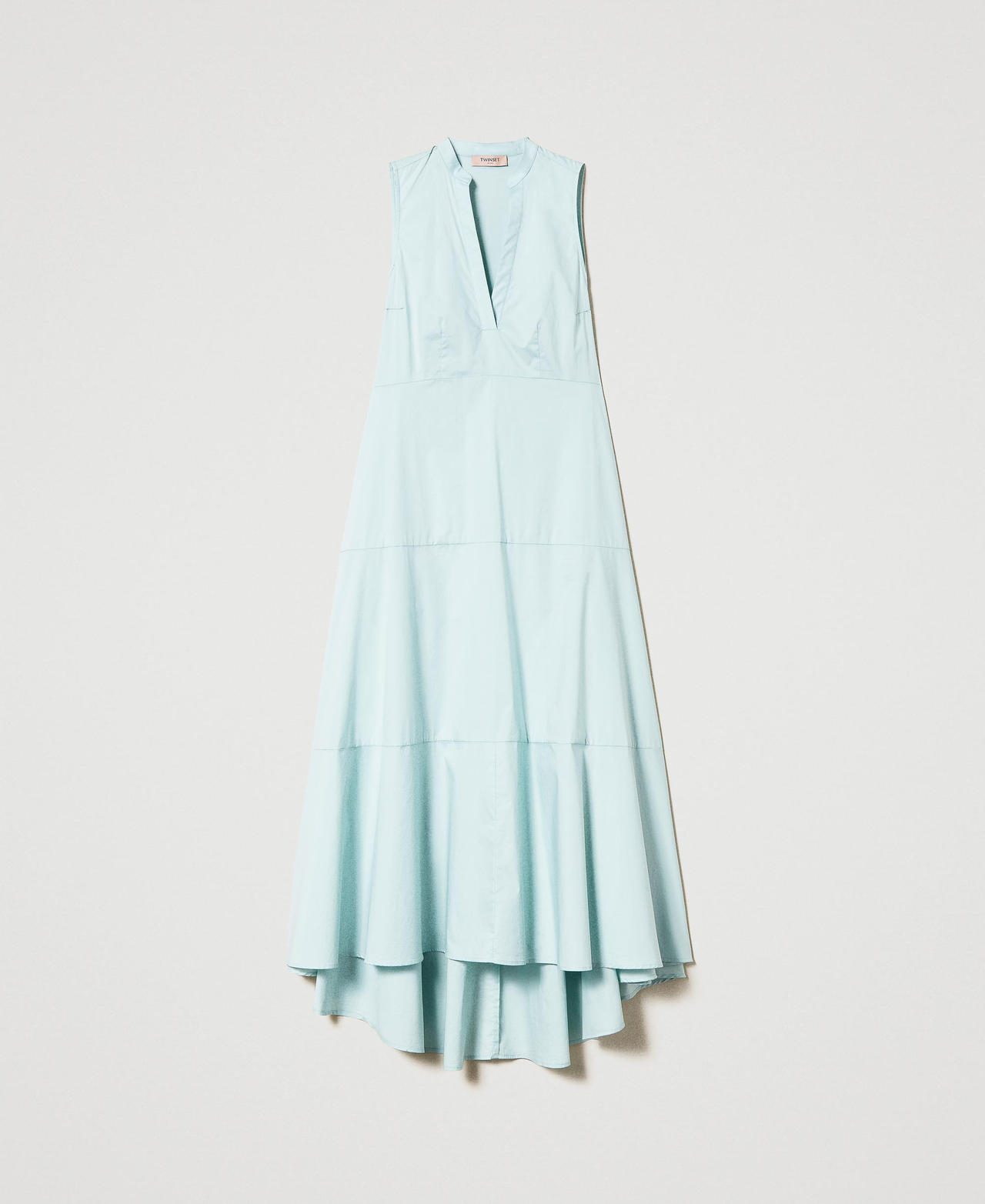 Asymmetric long poplin dress