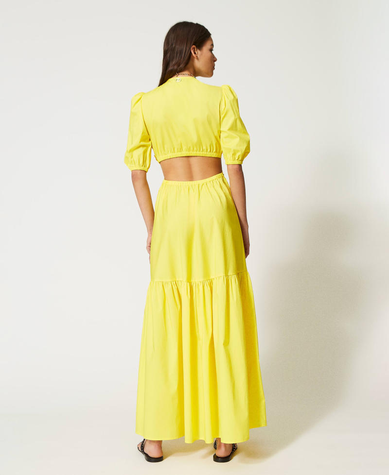 Длинное платье из поплина с вырезом и оборкой Желтый Солнце женщина 231TT2044-04