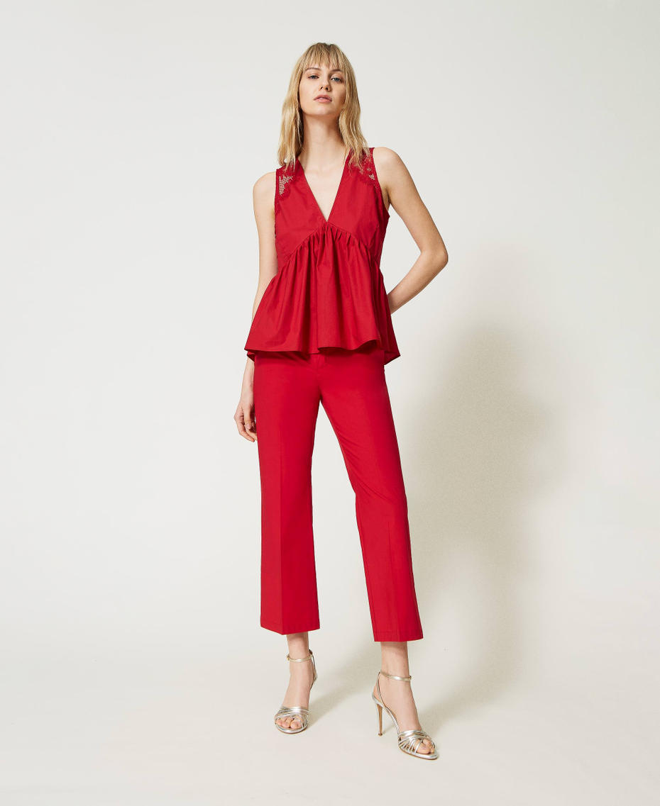 Cropped-Hose aus Popeline Venedigrot Frau 231TT2049-01