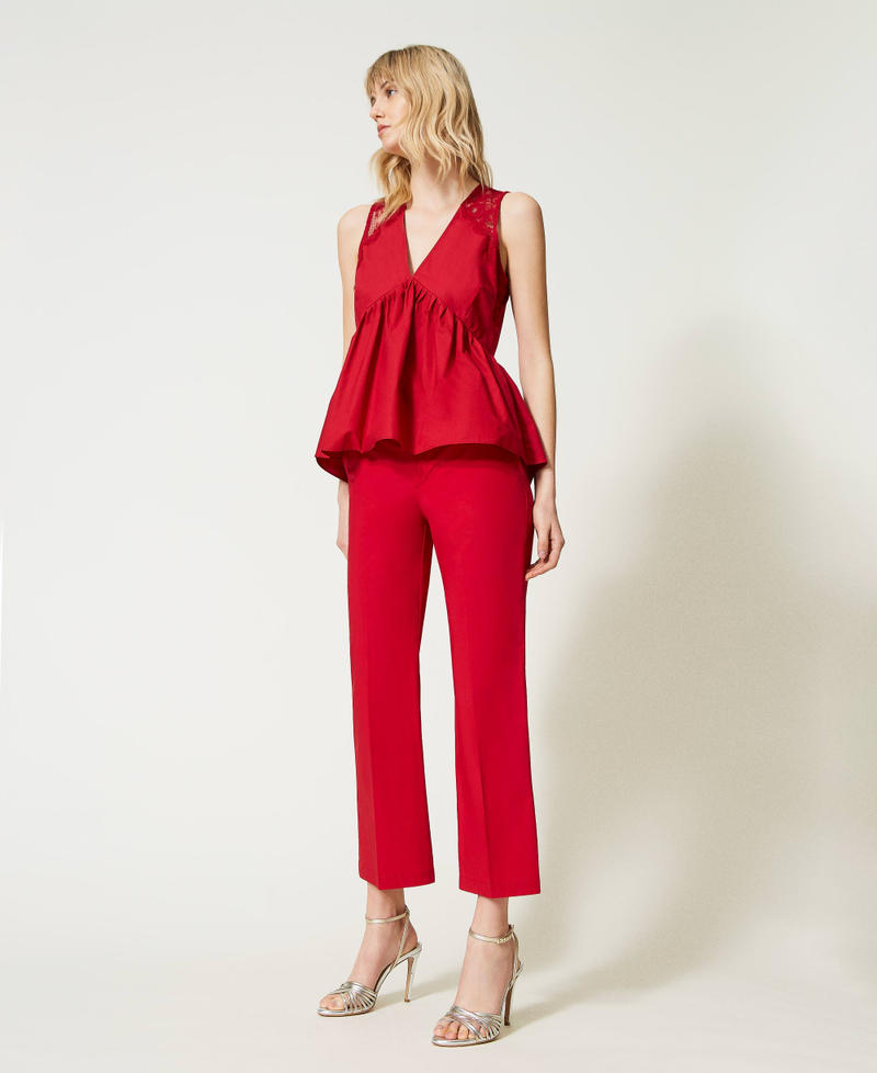 Cropped-Hose aus Popeline Venedigrot Frau 231TT2049-02