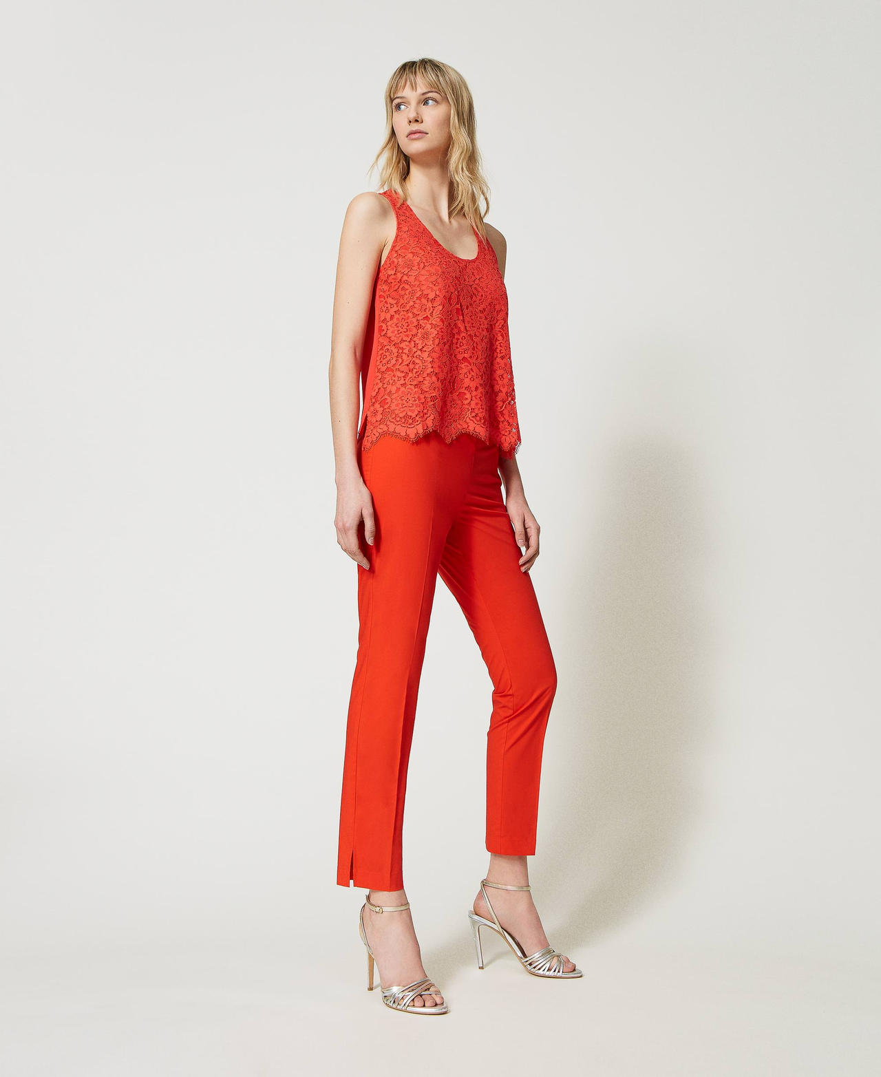Pantalon cigarette en popeline Femme Orange TWINSET Milano