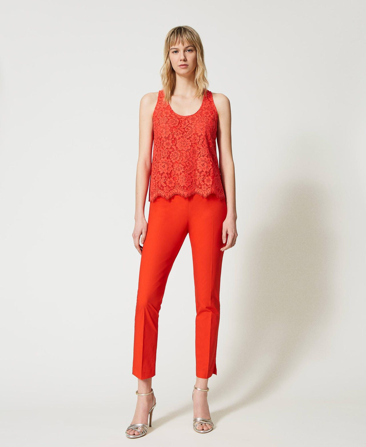 Pantalones pitillo de popelina Naranja «Orange Sun» Mujer 231TT204A-02