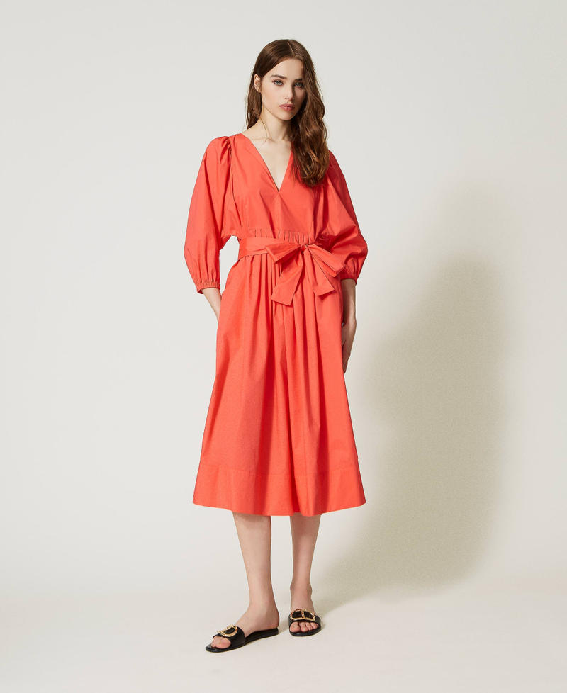Robe longue en popeline avec poches