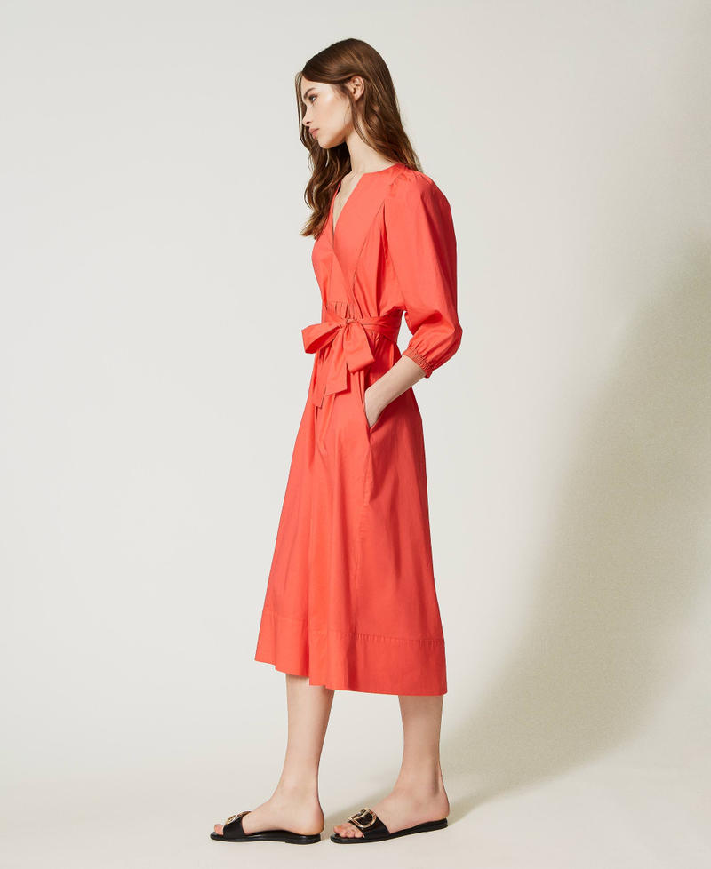 Robe longue en popeline avec poches