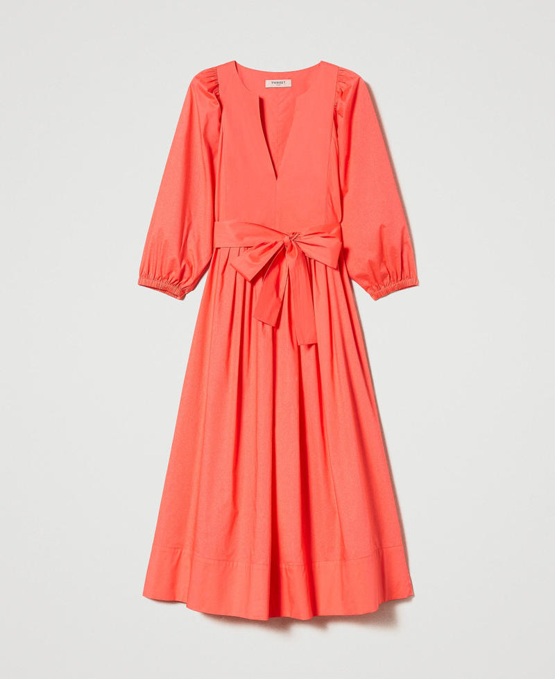 Long poplin dress with pockets "Lip Gloss” Pink Woman 231TT204B-0S