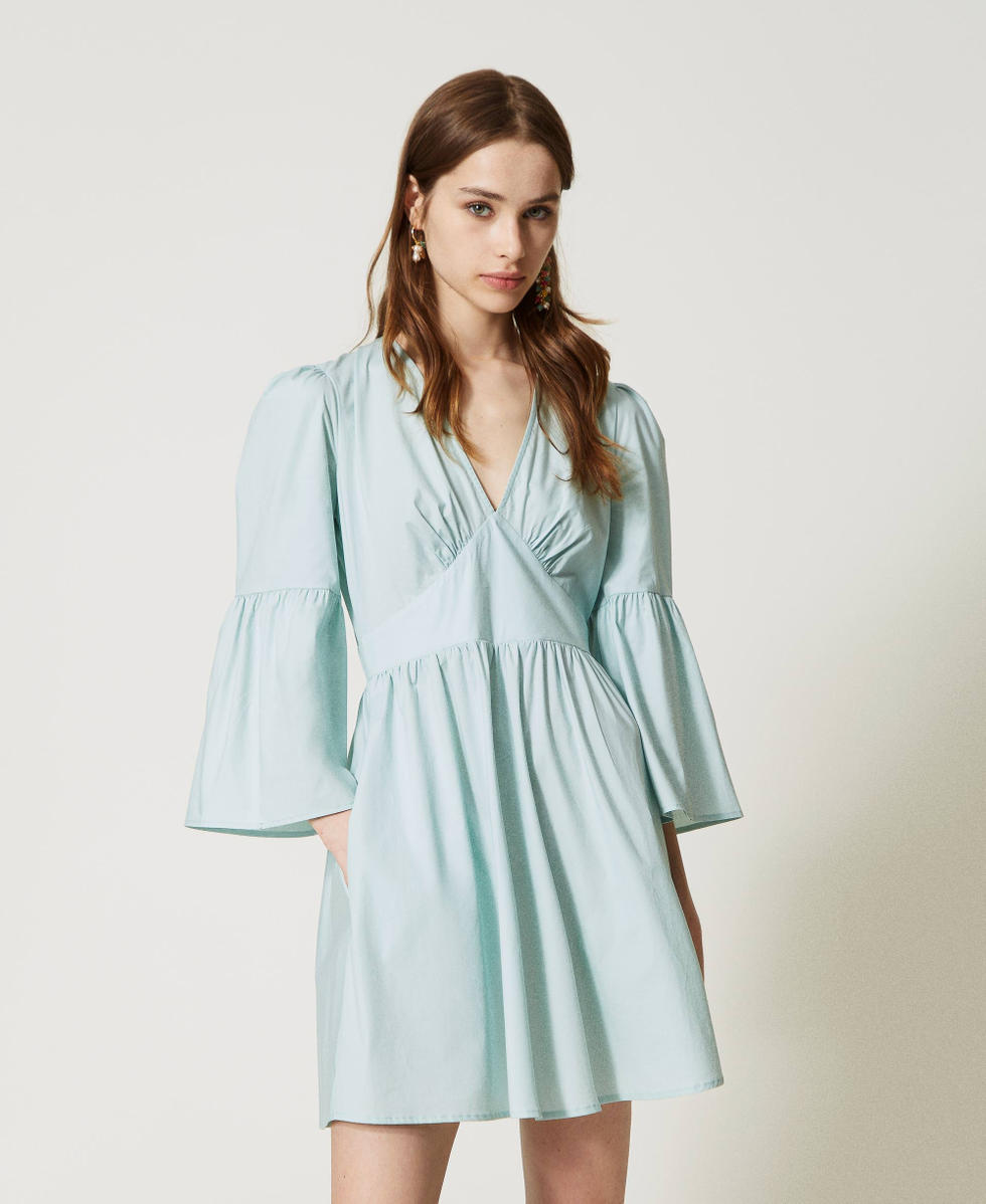Short poplin dress with gathering Woman, Green | TWINSET Milano